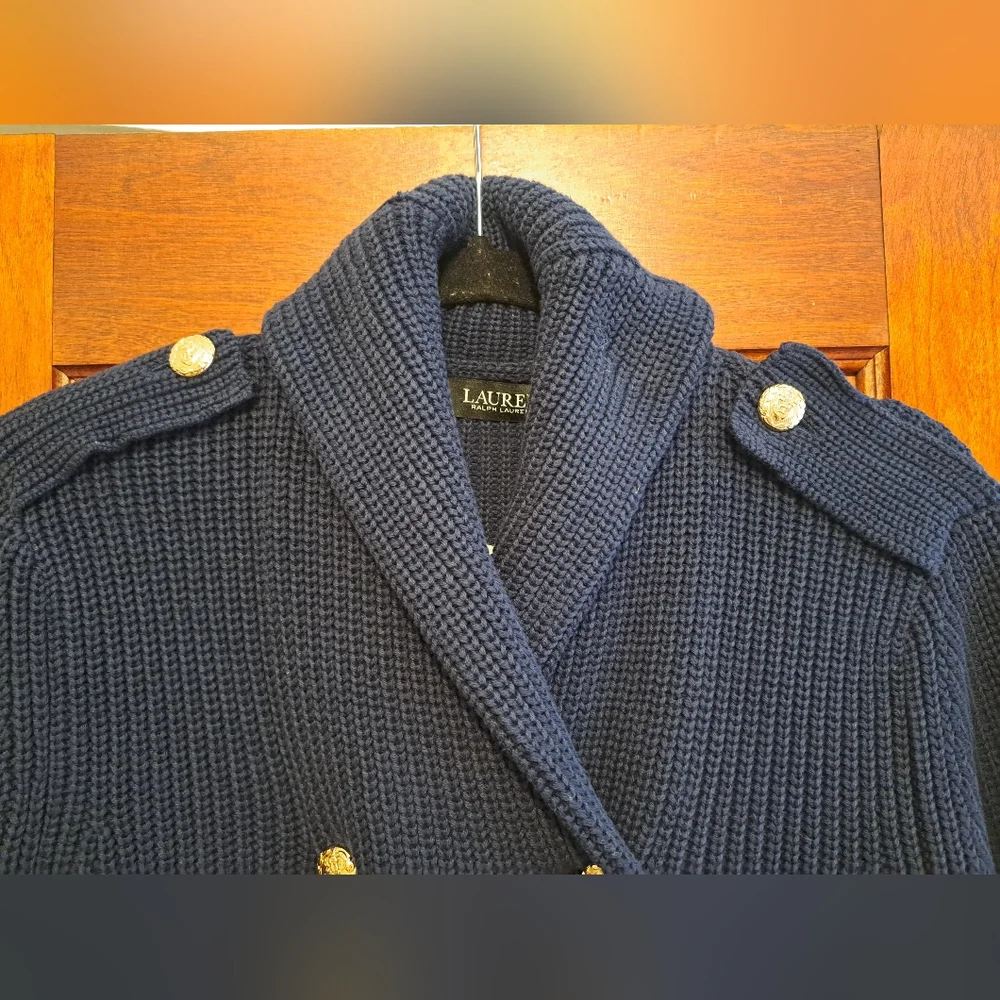 Ralph Lauren Navy Knit Blazer with Gold Accents - Picture 5 of 9